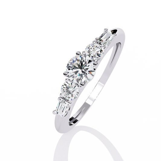Round Five Stone Lab Diamond Ring with Baguette Side Stones - view 4
