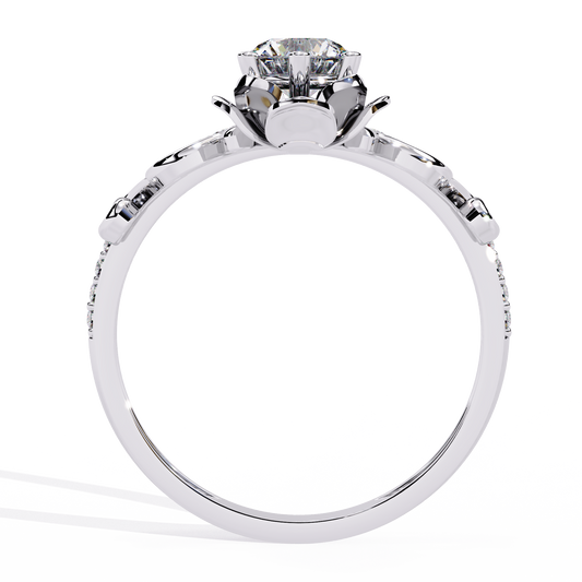 Round Lab Diamond Vintage Floral Ring With Scroll Pave Band Crown - view 3