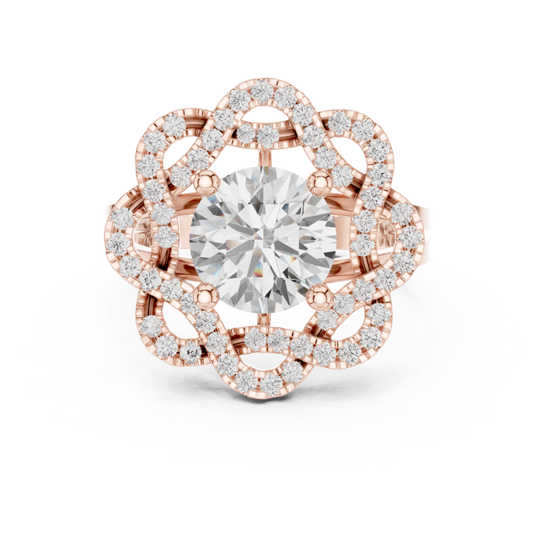 Floral Round Cut Lab Diamond Statement Wedding Ring - view 2