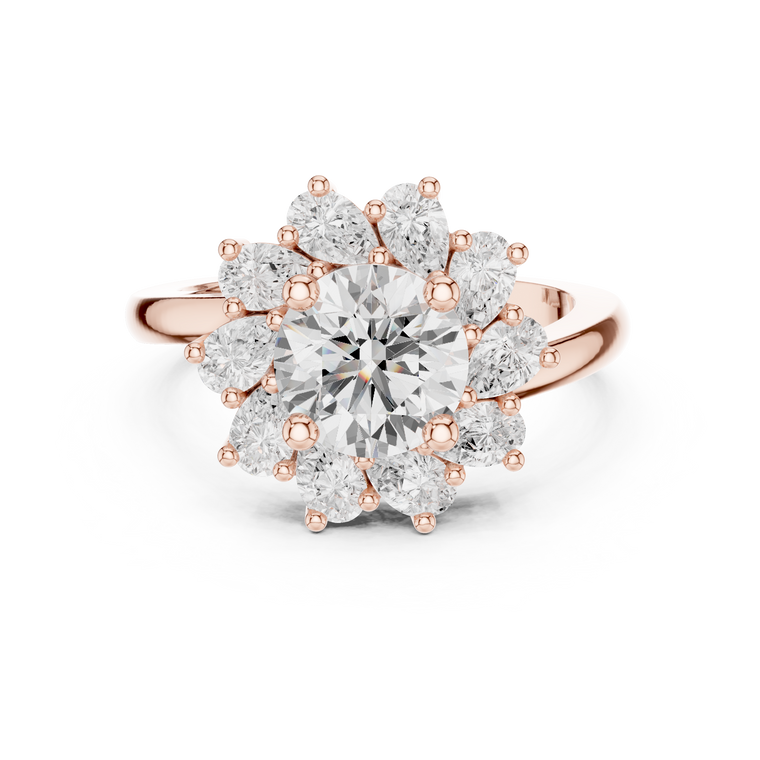 Round Brilliant Lab Diamond Floral Cluster Engagement Ring - view 2