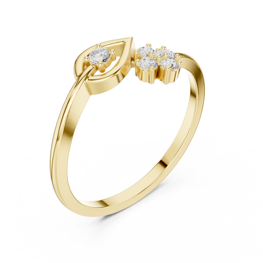 Open Leaf with Flower Round Moissanite Bypass Ring - view 4