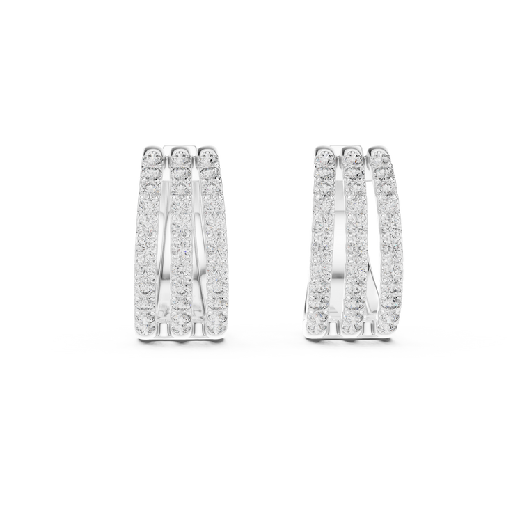 Triple Row Round Moissanite Hoop Earrings - view 3