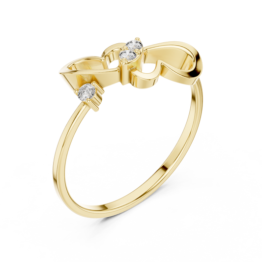 Round Cut Lab Diamond Double Heart Open Ring with Slim Band - view 2