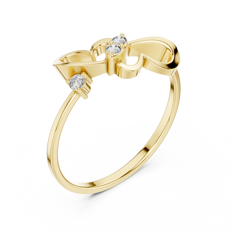 Round Cut Moissanite Double Heart Open Ring with Slim Band - view 2