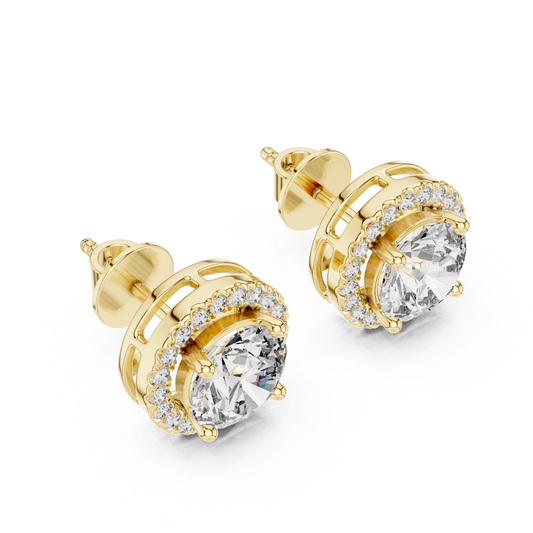 Round Cut Floating Halo Stud Earring - view 4