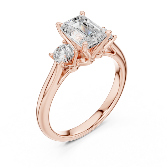 Emerald Cut Lab Diamond Ring with Round Side Stones - view 3