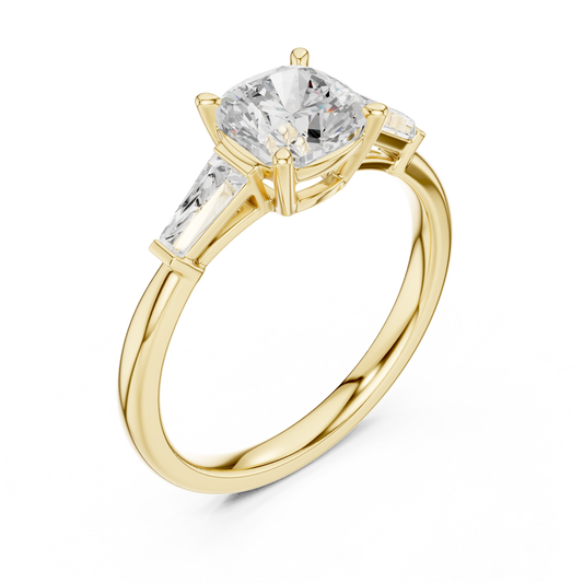 Cushion Cut Moissanite Three Stone Engagement Ring with Baguette Accents - view 4