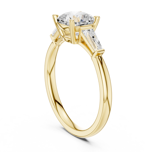 Cushion Cut Lab Diamond Three Stone Engagement Ring with Baguette Accents - view 3