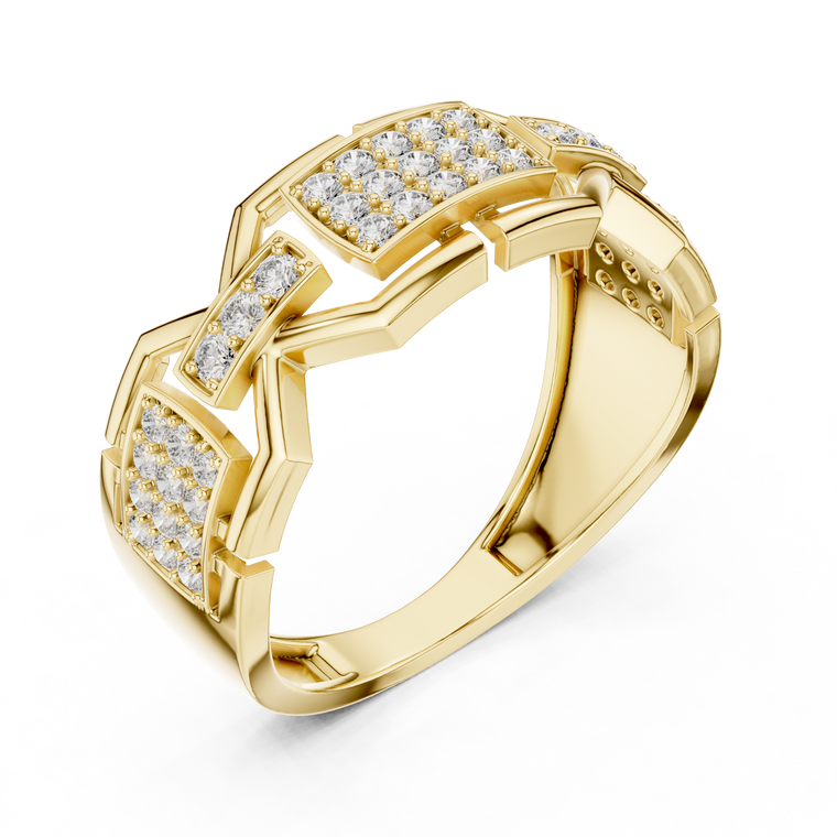Round Cut Moissanite Men's Rectangular Pave Openwork Gold Ring - view 2