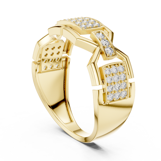Round Cut Moissanite Men's Rectangular Pave Openwork Gold Ring - view 3