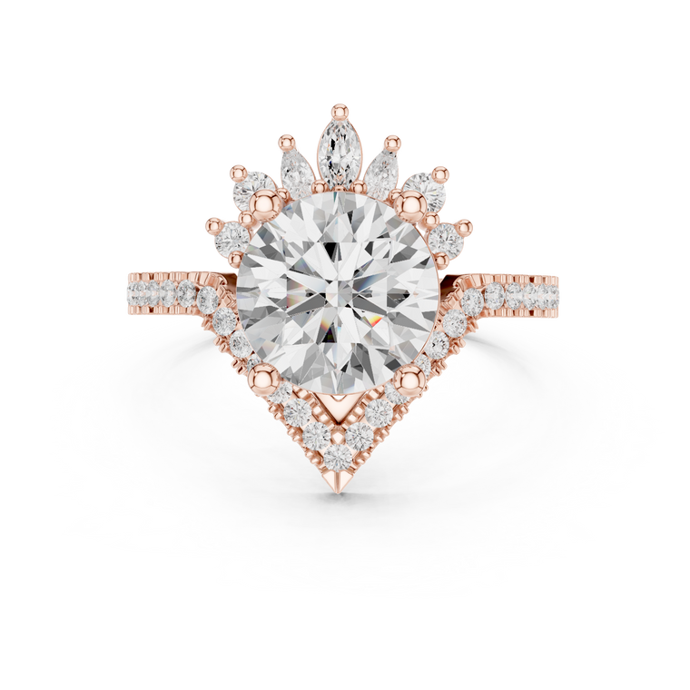Round Cut Lab Diamond Cluster Engagement Ring with Crown Accents - view 2