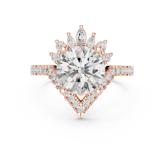 Round Cut Moissanite Cluster Engagement Ring with Crown Accents - view 2
