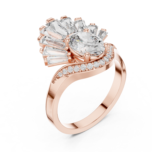 Oval Lab Diamond Art Deco Ring With Tapered Baguette Side Stones - view 3