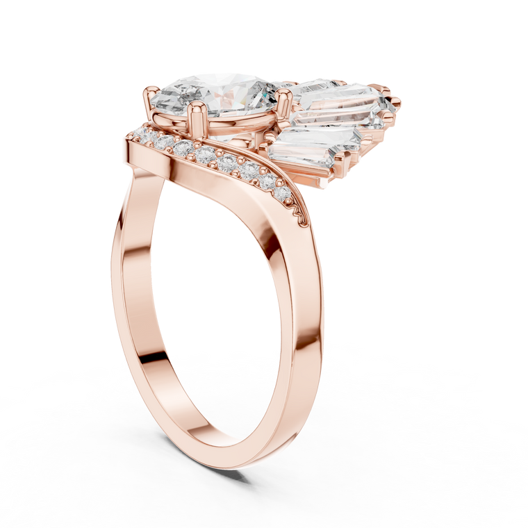 Oval Lab Diamond Art Deco Ring With Tapered Baguette Side Stones - view 2