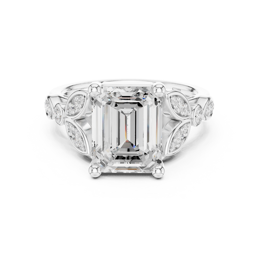 Emerald Cut Lab Diamond Vintage Halo Engagement Ring With Sculpted Band - view 3