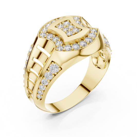 Round Cut Lab Grown Diamond Men's Double Pave Crest Engagement Ring - view 4