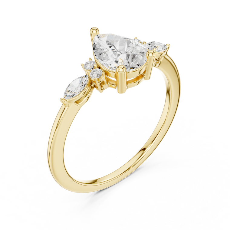 Pear Cut Moissanite Engagement Ring With Sidestone - view 2