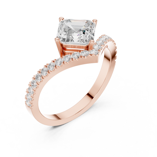 Chevron Asscher Cut Lab Diamond Ring For Women - view 3