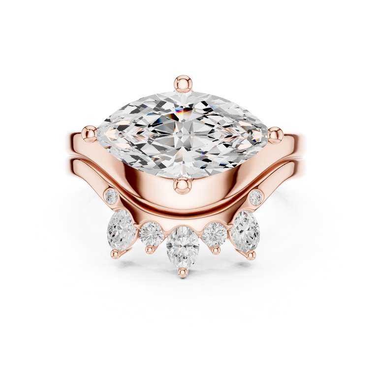 East West Marquise Cut Cluster Dual Band Lab Diamond Bridal Ring Set - view 2