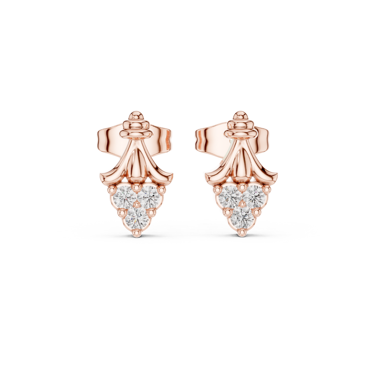 Vintage Scroll Triple Round Lab Diamond Crown Motif Stud Earrings - view 2