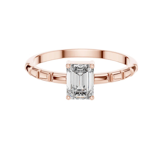 Emerald Cut Lab Diamond Bamboo Shoulder Solitaire Engagement Ring - view 2