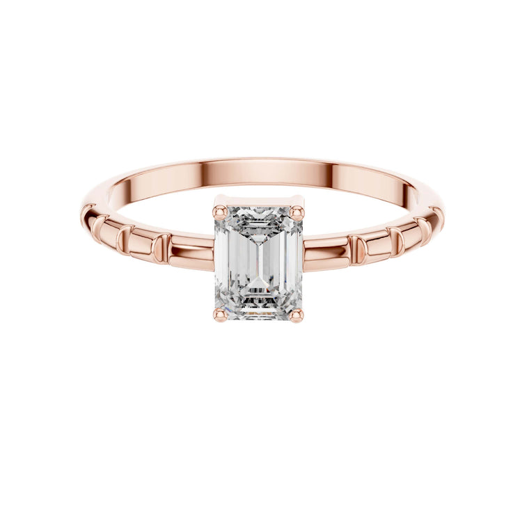 Emerald Cut Lab Diamond Bamboo Shoulder Solitaire Engagement Ring - view 2