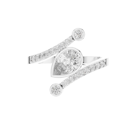 Bezel Set Pear Cut Moissanite Bypass Pave Engagement Ring - view 3