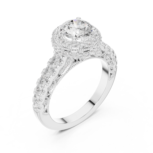 Round Cut Lab Diamond Wedding Ring With Pave Halo - view 4