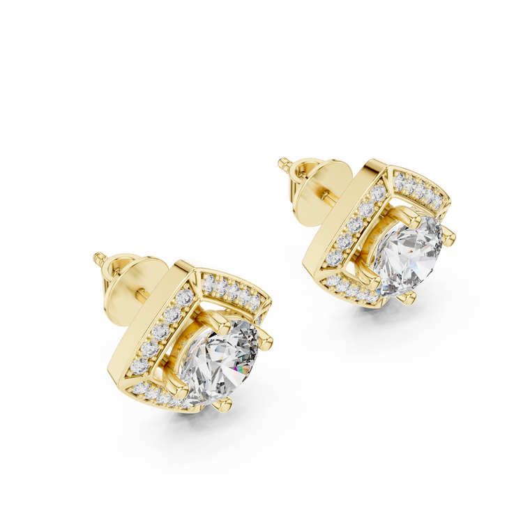 Geometric Round Cushion Shape Halo Stud Earrings - view 2