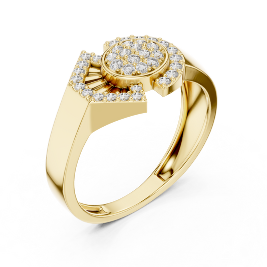 Geometric Round Moissanite Ring With Cluster Halo Wedding Ring - view 4