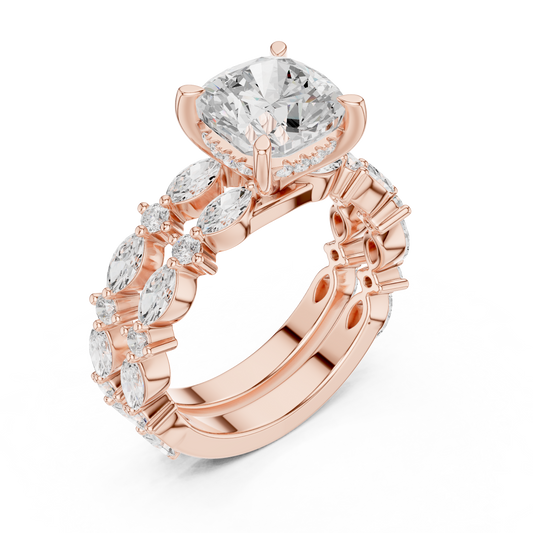 Cushion Cut Lab Diamond Ring with Side Stone Band - view 3