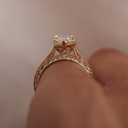 Vintage Marquise Cut Lab Diamond Solitaire Engagement Ring - view 3
