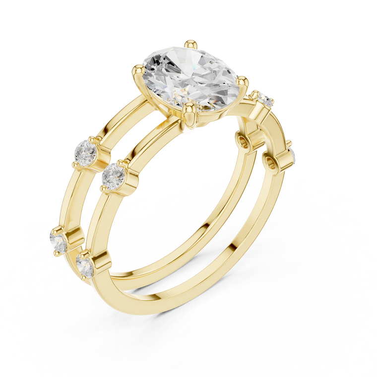 Pear Cut Double Band Lab Diamond Ring with Side Stone Accents - view 2