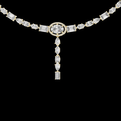 Halo Oval Lab Grown Diamond Y Necklace with Mixed Cut Drop Pendant