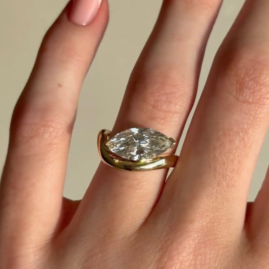Marquise Moissanite Solitaire Ring With Wide Curve Band - view 2