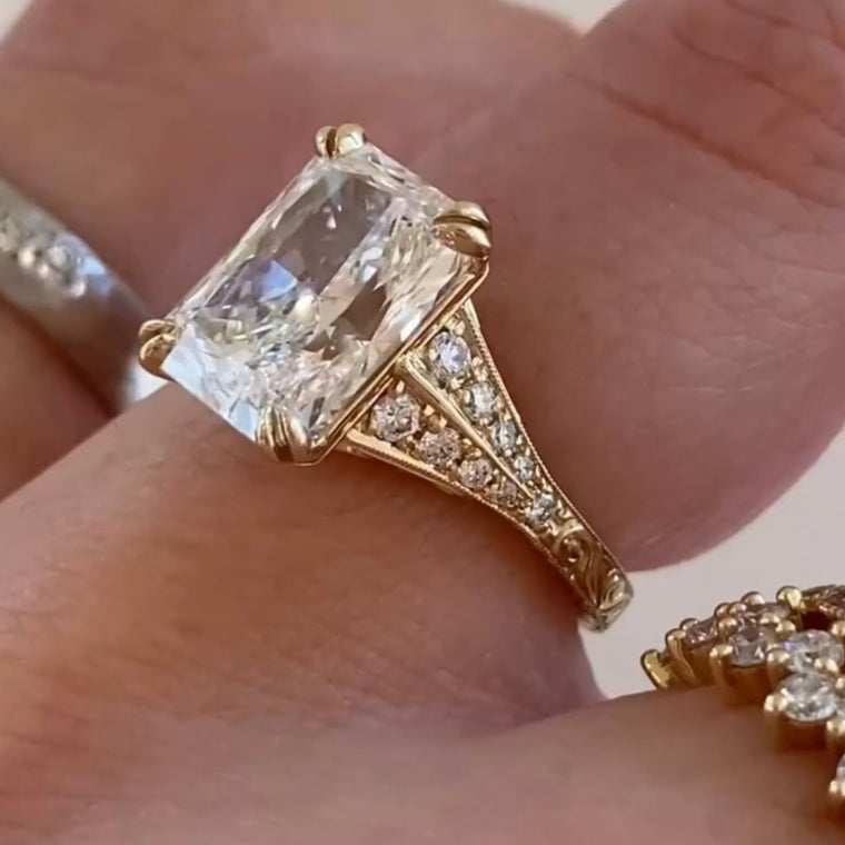 Radiant Cut Moissanite Filigree Vintage Ring - view 2