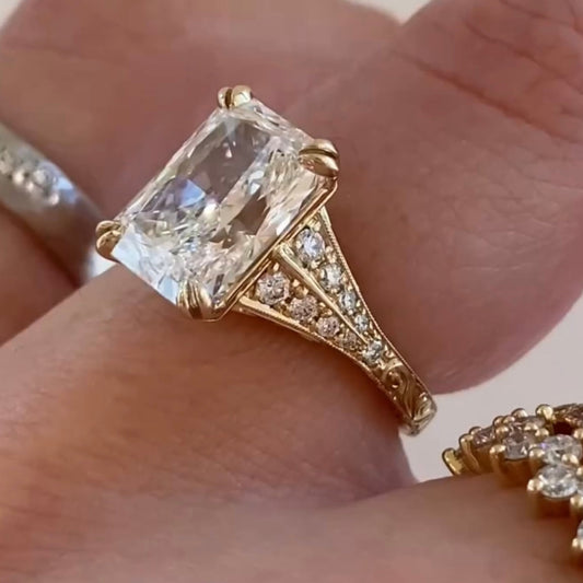 Radiant Cut Moissanite Filigree Vintage Ring - view 2