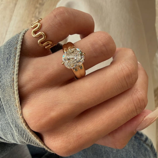 Old Mine Cushion Lab Diamond Solitaire Wedding Ring With Thick Band - view 3