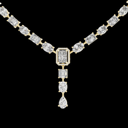 Mixed Cut Diamond Y Necklace with Pear Drop Lab Grown Pendant