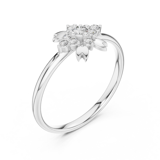 Floral Leaf Pave Setting Round Moissanite Anniversary Ring - view 4