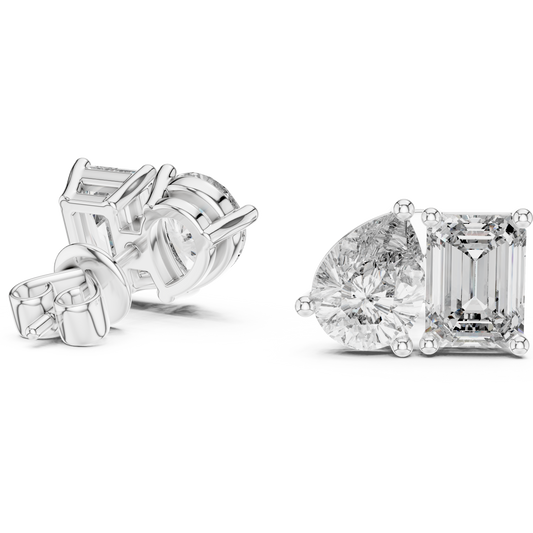 Modern Stud Earrings Featuring Emerald Cut and Pear Cut Duo - view 4