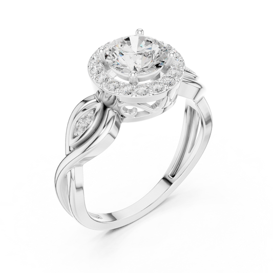 Round Cut Halo Lab Diamond Ring with Sculpted Petal Accents - view 4