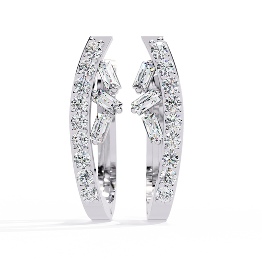 Baguette and Round Curved Hoop Earrings - view 3