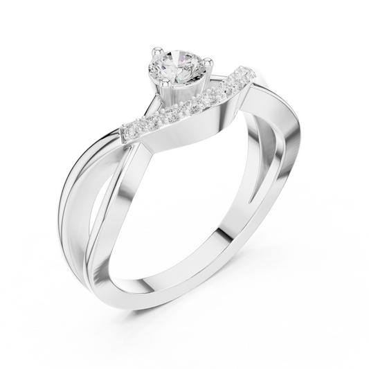 Round Cut Bypass Split Band Solitaire Moissanite Engagement Ring - view 4