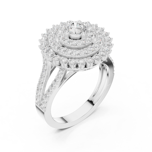 Round Brilliant Moissanite Double Layer Flower Halo Ring - view 4