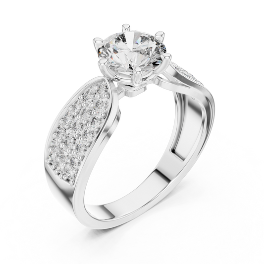 Round Brilliant Moissanite Ring With Wide Pave Shoulder Band - view 4