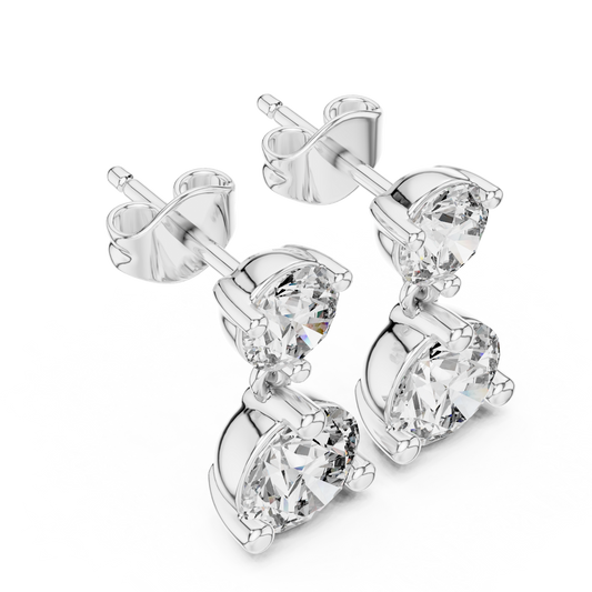 Round Lab Diamond Graduated Two Stone Drop Earrings - view 4