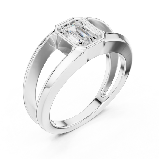 Emerald Cut Moissanite Men's Architectural Bezel Statement Band - view 4
