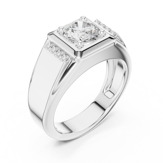 Round Cut Moissanite Men's Side Channel Accent Gold Band - view 4