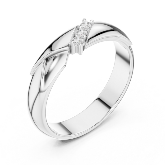 Round Cut Lab Grown Diamond Men's Three Stone Diagonal Wedding Band - view 4